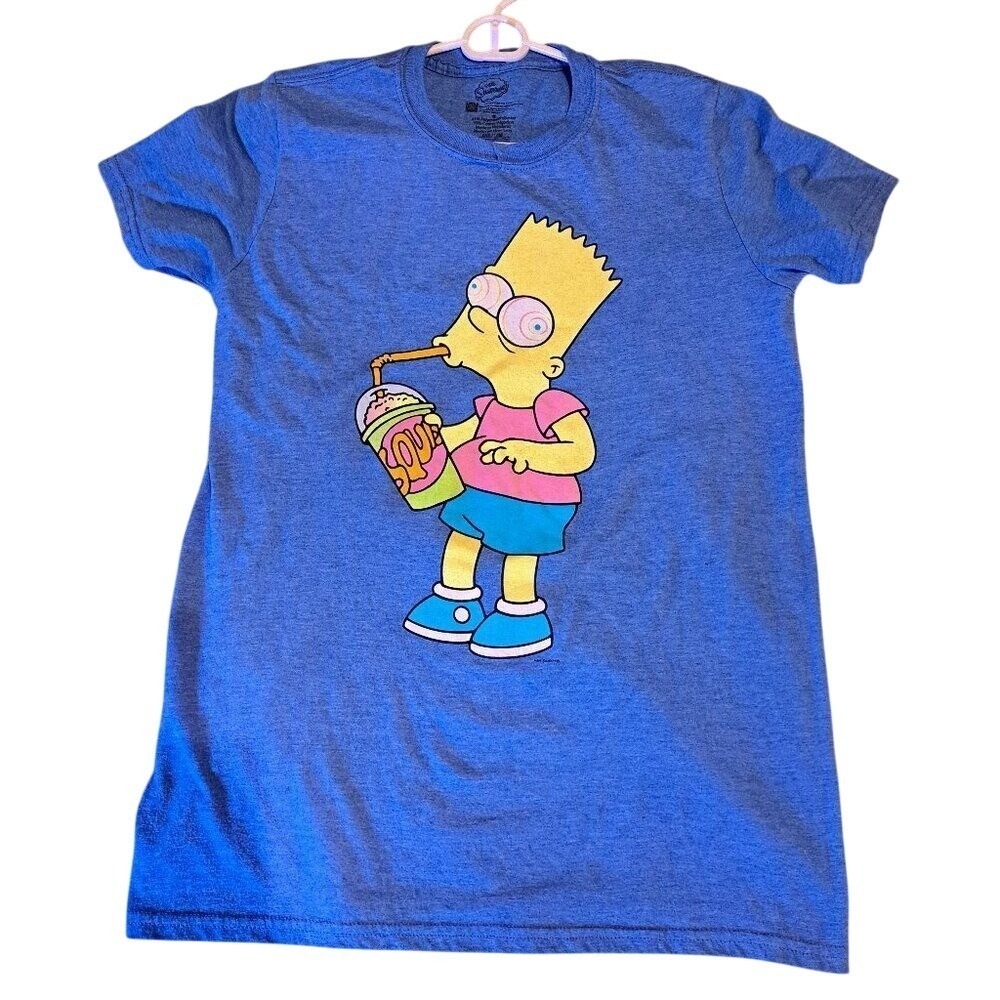 The Simpsons Mens Small Bart Simpson Graphic T-Shirt Casual Blue Short Sleeve